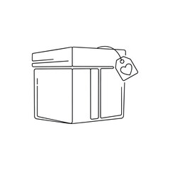 Minimalist gift box line art with heart tag for valentine surprise and holiday present concept