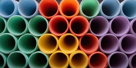 Colorful pattern of rolled paper tubes in rainbow order