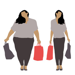 Conceptual fat overweight obese female vs slim fit healthy body after weight loss or diet on white background. A  fitness, nutrition or obesity, health shape illustration vector as silhouettes