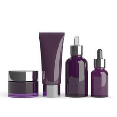 Purple cosmetic containers isolated on white background