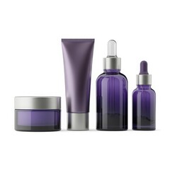 Collection of skincare products isolated on white background