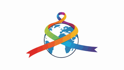 Global unity ribbon wrapped around earth planet. Colorful ribbon signifies global unity, promoting peace and understanding across diverse cultures.