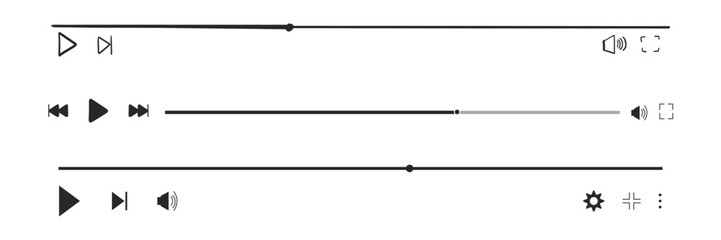 Music audio set player interface design template doodle. Video play interface bar icon, voice record display. Podcast playlist, play button. Song simple equalizer, record. © Alyona