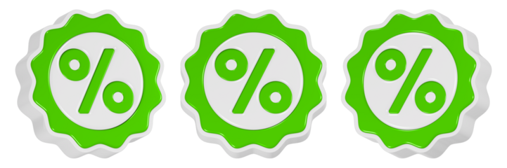 green percent icon 3d render jagged button