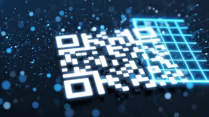 Qr Code Scan Animation With Blue Futuristic Grid, Digital Technology - Powered by Adobe
