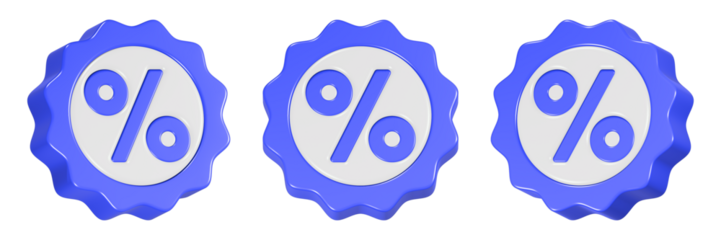 blue percent icon 3d render jagged button