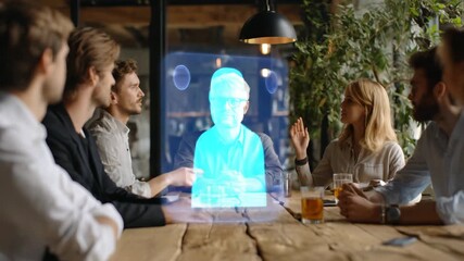 Business team remotely collaborating with virtual interface - Powered by Adobe