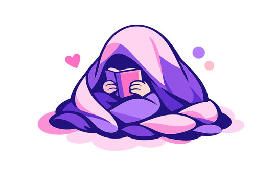  Comfort Zone Reading. A reader fully hidden under a blanket, book held close like a secret.