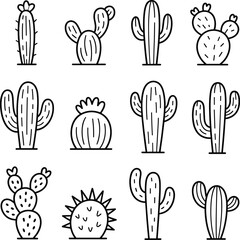 Fototapeta premium Assorted cactus illustrations on white background