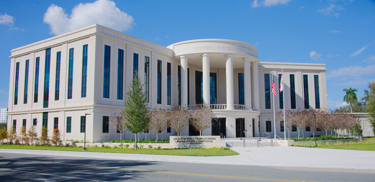 New Modern Courthouse Building with Fencing Editorial Use Only,  St. Petersburg, FL , USA , Jan 9, 2026, Second District Court of Appeal. Elegant courthouse. 
