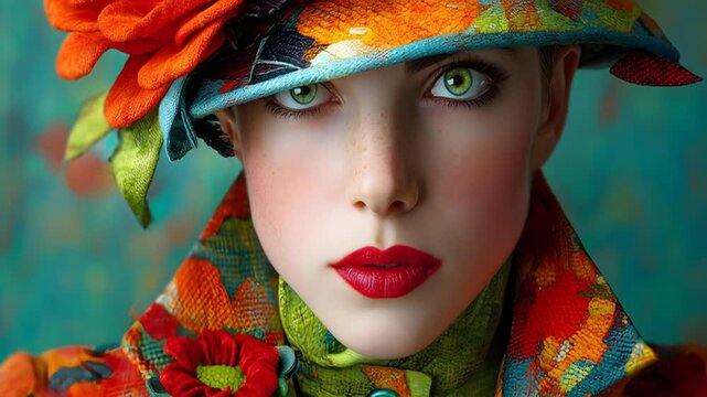 Floral Fashion Portrait in Vivid Expression, ai generated.	