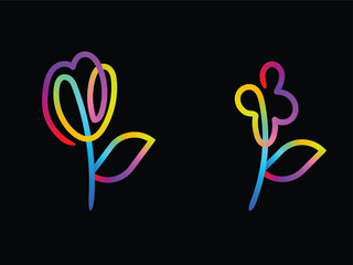 Abstract colorful flower doodle rainbow background, line art colourful vector design.