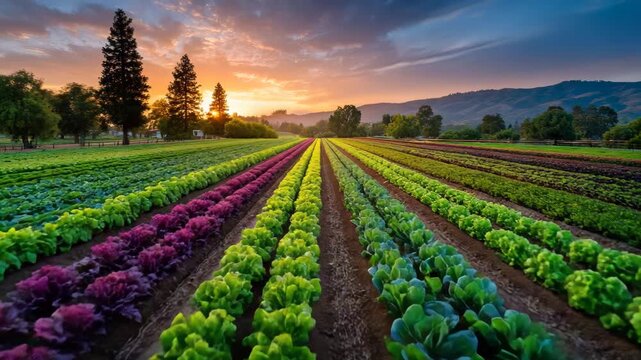 Lush lettuce field on a stormy day with dark clouds