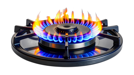Kitchen gas stove burner with blue flame isolated for cooking, heating, appliance, energy, flame, domestic, efficient, reliable, and household.