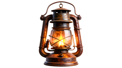 Vintage lantern glowing softly, isolated to transparent background - ideal for creative projects