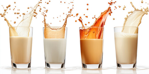 Dynamic milk splash in glasses