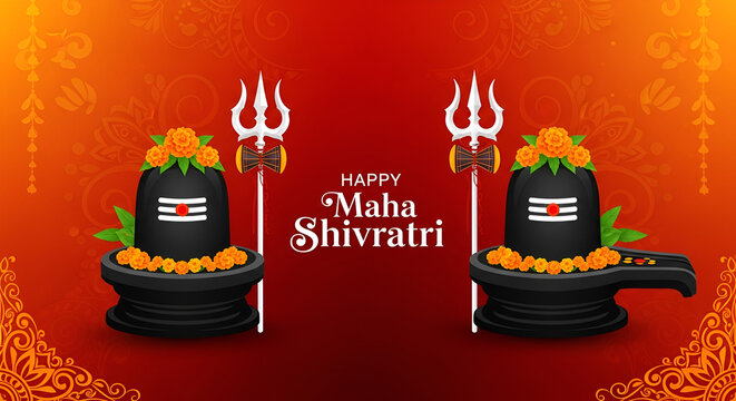 Maha Shivratri Festival Vector Illustration with Lord Shiva, Trishul, and Shivling