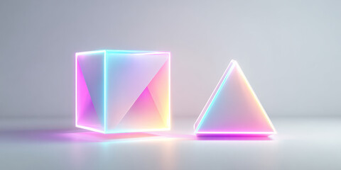 Abstract neon prism shapes on white background
