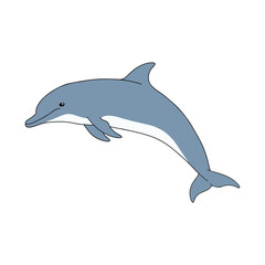 Obraz premium Cartoon dolphin isolated, blue marine animal jumping, simple graphic illustration