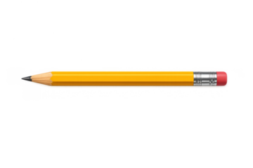 Yellow wooden pencil with sharpened lead and red eraser tip on transparent background, symbolizing education and creativity