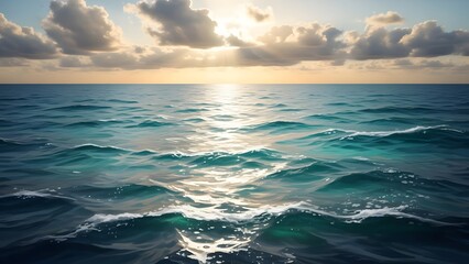 Obraz premium Serene ocean waves at sunset with cloudy sky