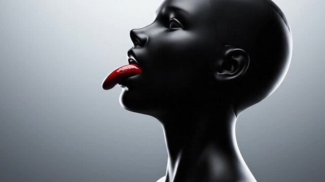 a black and white portrait of a woman with red lips in a dramatic pose Surreal Silliness concept Footage