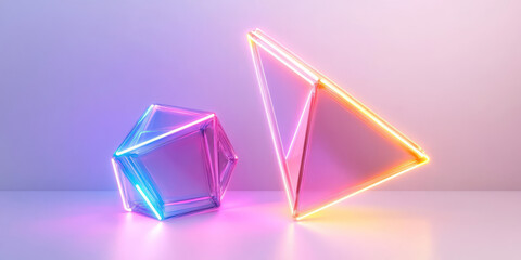Abstract neon geometric shapes on gradient background
