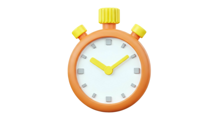 3D orange and yellow stopwatch icon on white background
