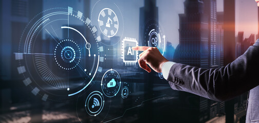 Artificial Intelligence control futuristic data screen. Business Technology