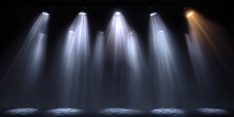 Theater stage lights, spotlight effect, dark background
