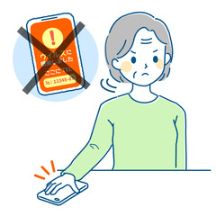 スマートフォンでネット詐欺にかかるお年寄り女性のイラスト_対処方法