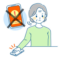 スマートフォンでネット詐欺にかかるお年寄り女性のイラスト_対処方法