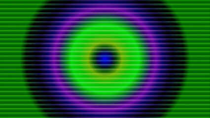 Vibrant abstract circular pattern with green purple and blue hues creating a mesmerizing optical illusion effect
