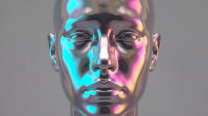 Symmetrical sad iridescent Liquid Metal Face Reflection