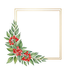 Elegant floral frame with berries isolated on white background