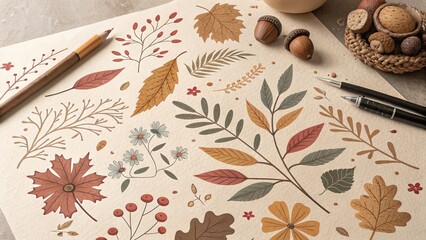 Playful Hand-Drawn Autumn Nature Elements Collection