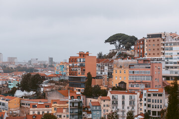 Colorful hillside view over historic Lisbon rooftops