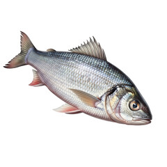 Obraz premium A realistic illustration of a silver fish with pink fins and tail swimming on a black background