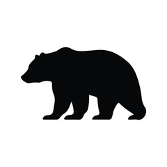 Fototapeta premium Bold and graphic black silhouette of a majestic bear walking in profile, symbolizing strength, nature, and wilderness, a versatile design element for various projects and themes