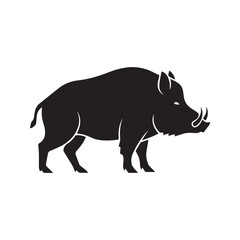 Fototapeta premium silhouette of a wild boar or hog, showcasing its strong build and prominent tusks in a clear, versatile vector design, ideal for various creative projects