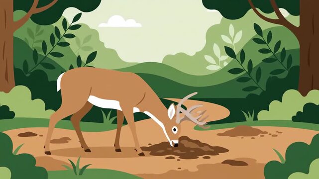 Animated Deer Sequence Foraging Through A Vibrant Forest Trail Illustration Footage