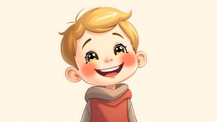 Happy Boy with Joyful Smile Against Pastel Background