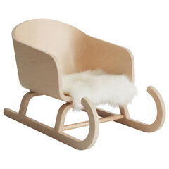 Minimalist Scandinavian style wooden sleigh with transparent background white... isolated on a transparent background