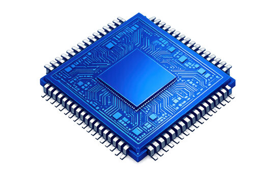 Blue cpu delivering data processing power, representing advanced computer hardware, integrated circuit, and digital technology on transparent background - Powered by Adobe