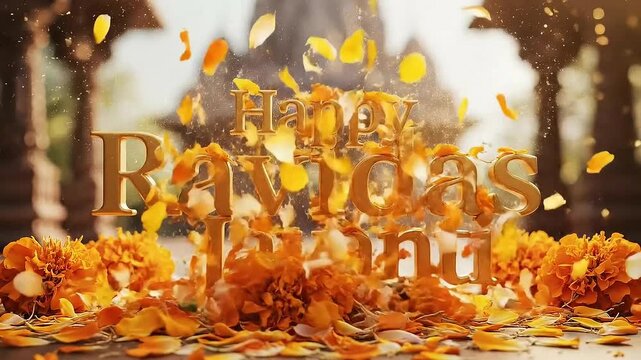 Guru ravidas jayanti celebration typography temple background india festival devotion spiritual greeting animation loop