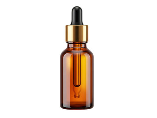 Fototapeta premium Amber Glass Dropper Bottle with Gold Cap & Black Dropper Isolated on Transparent Background 
