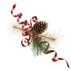 Luxury Christmas decoration set with pinecone, red ribbon, and ornaments... isolated on a transparent background