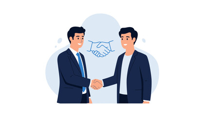 Obraz premium Two businessmen shaking hands, symbolizing agreement and partnership. Business concept illustration.