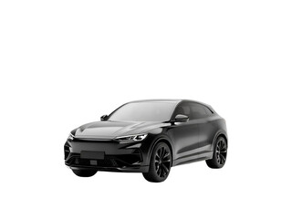Sleek Black Electric SUV Car on Black Background Isolated on Transparent Background 