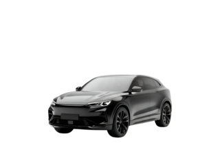 Sleek Black Electric SUV Car on Black Background Isolated on Transparent Background 